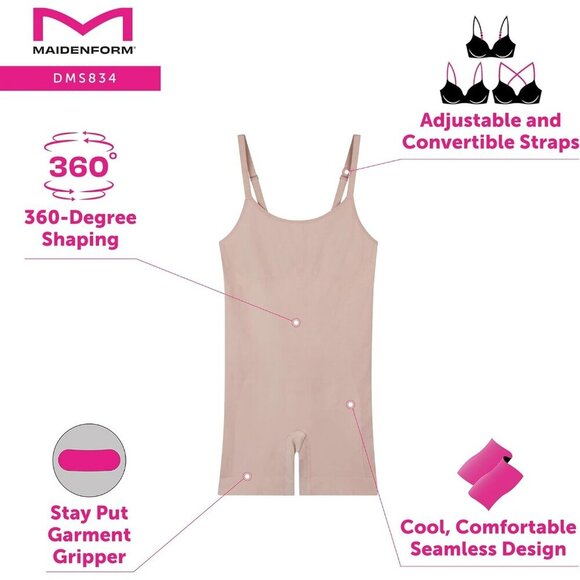 Women's Shapewear Short Slimmer Seamless Tummy Control Brown Mid-Thigh Bodysuit - Picture 5 of 5